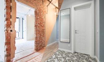 Apartment with doors before and after renovation.